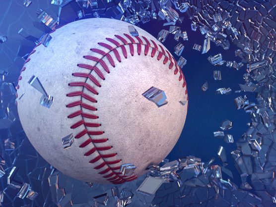 Baseball zerschmettert Glasscheibe
