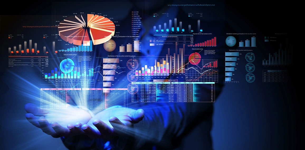 Anzugträger mit digitalen Diagrammen