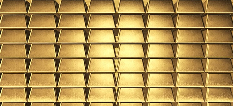 Background wall of gold ingots on the side