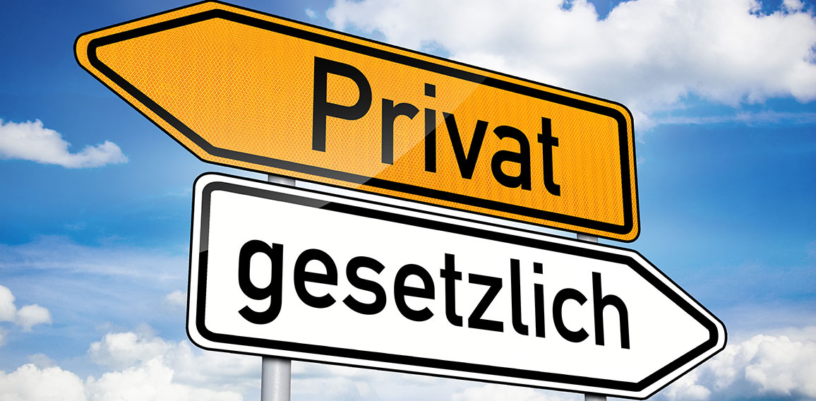 Wegweiser mit privat und gesetzlich