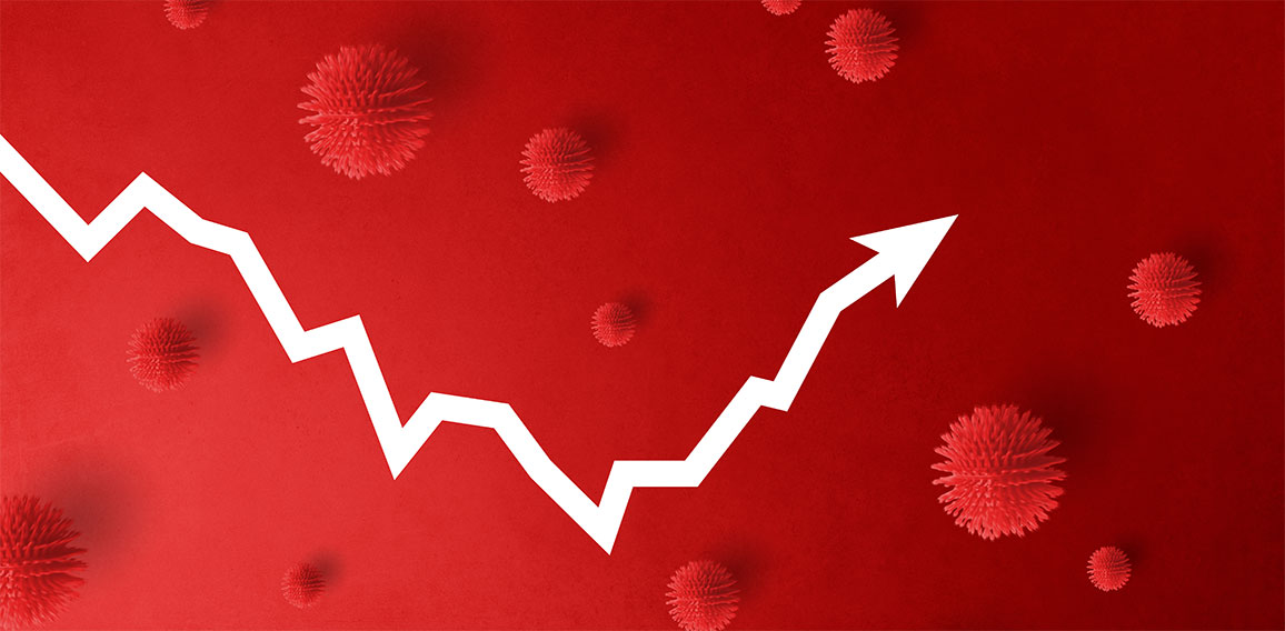 Descending graph, danger, crisis, impact and corona virus concept.