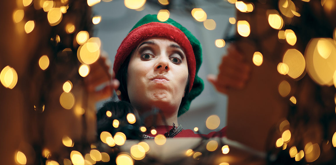 Disappointed Christmas Woman Looking Inside Cardboard Gift Box