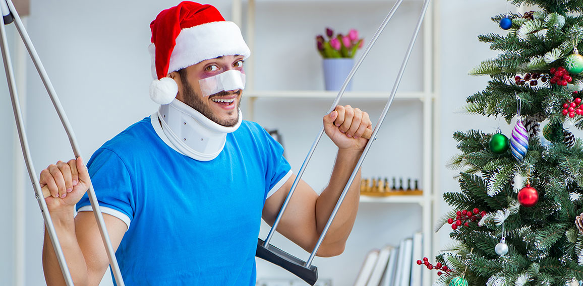 Injured man celebrating christmas at home