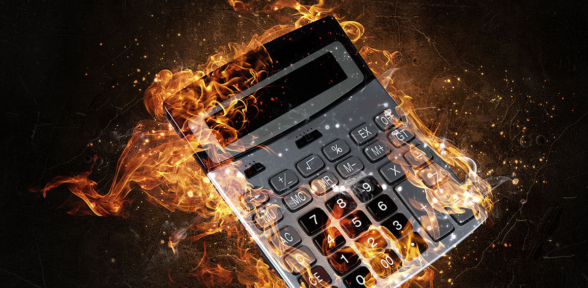 Calculator burning in fire