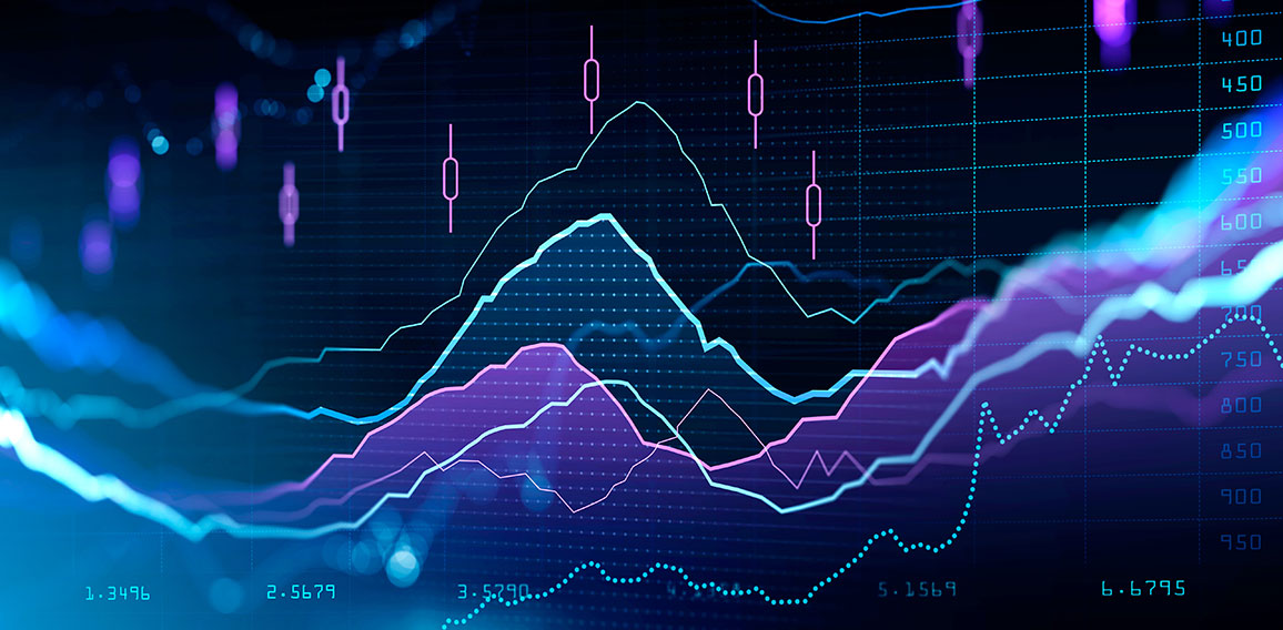 Financial rising graph and chart with lines and numbers