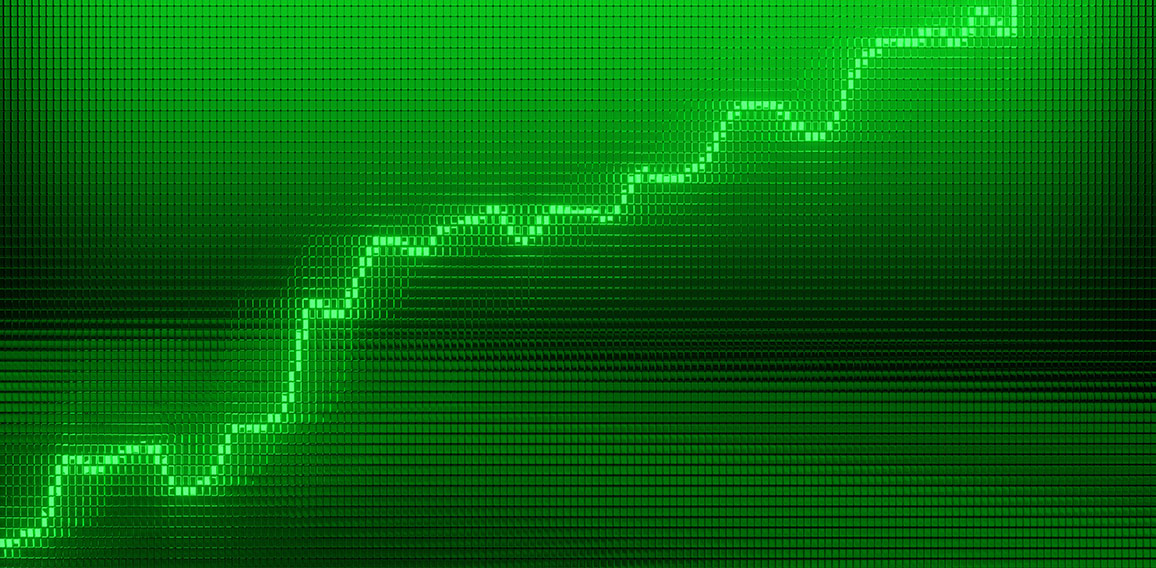 Green Graph moving up chart as growth and business success