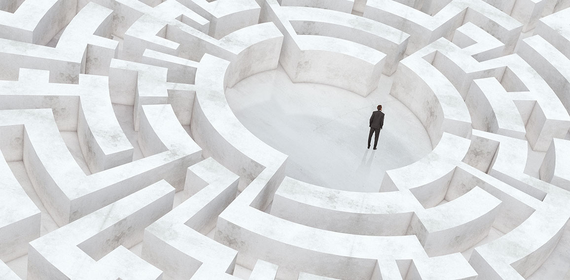 businessman in the middle of a maze