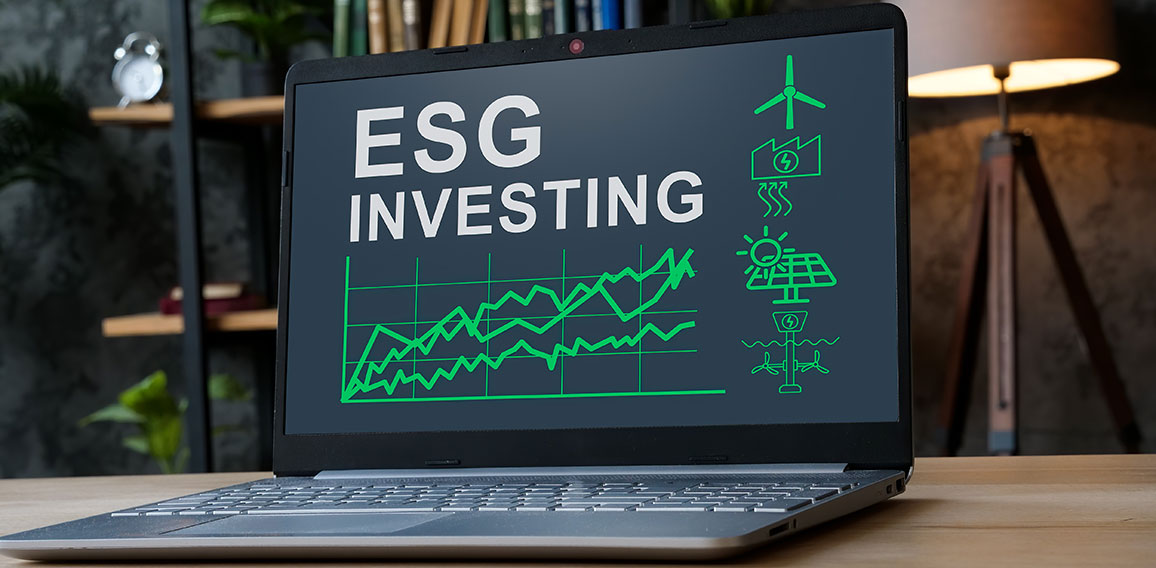 ESG investing results on the laptop screen.