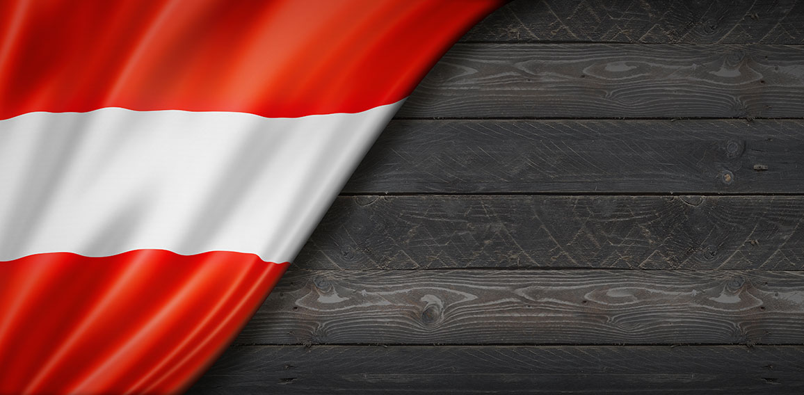 Austrian flag on black wood wall banner