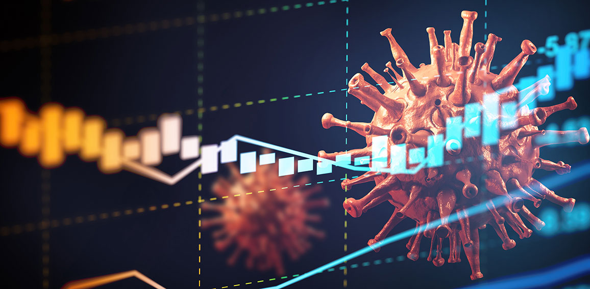 Covid crisis and the collapse of the markets, economic fallout. 3d illustration