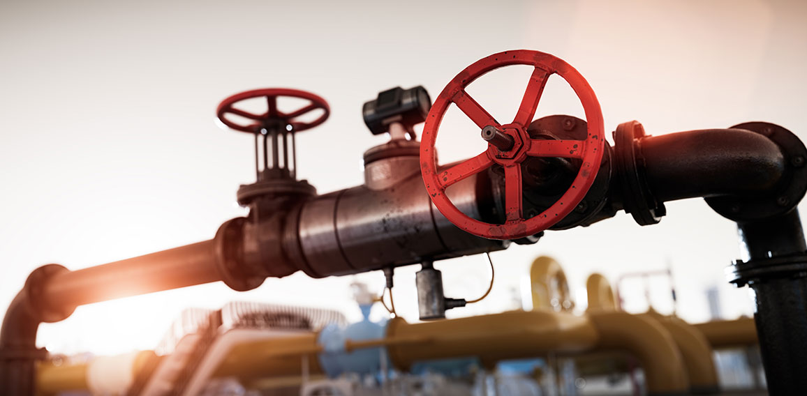 Gas tap with pipeline system at natural gas station.