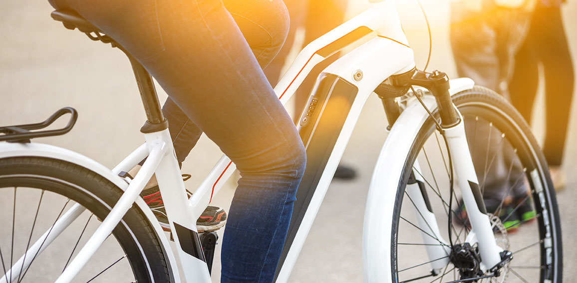 Close up of battery pack of a modern electric bicycle