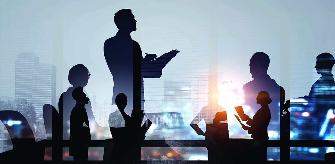 Group of business people outlines with lit background