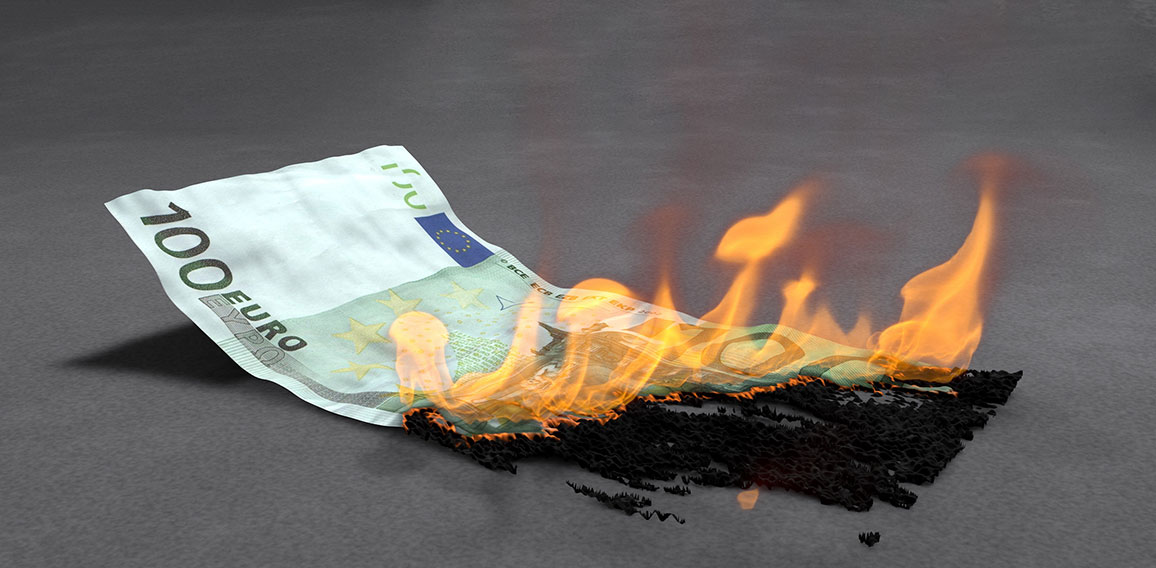 Close-up Of 100 Euro Note Burning