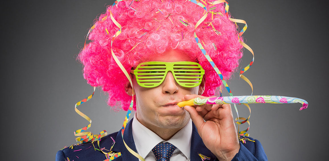 Funny businessman in pink wig