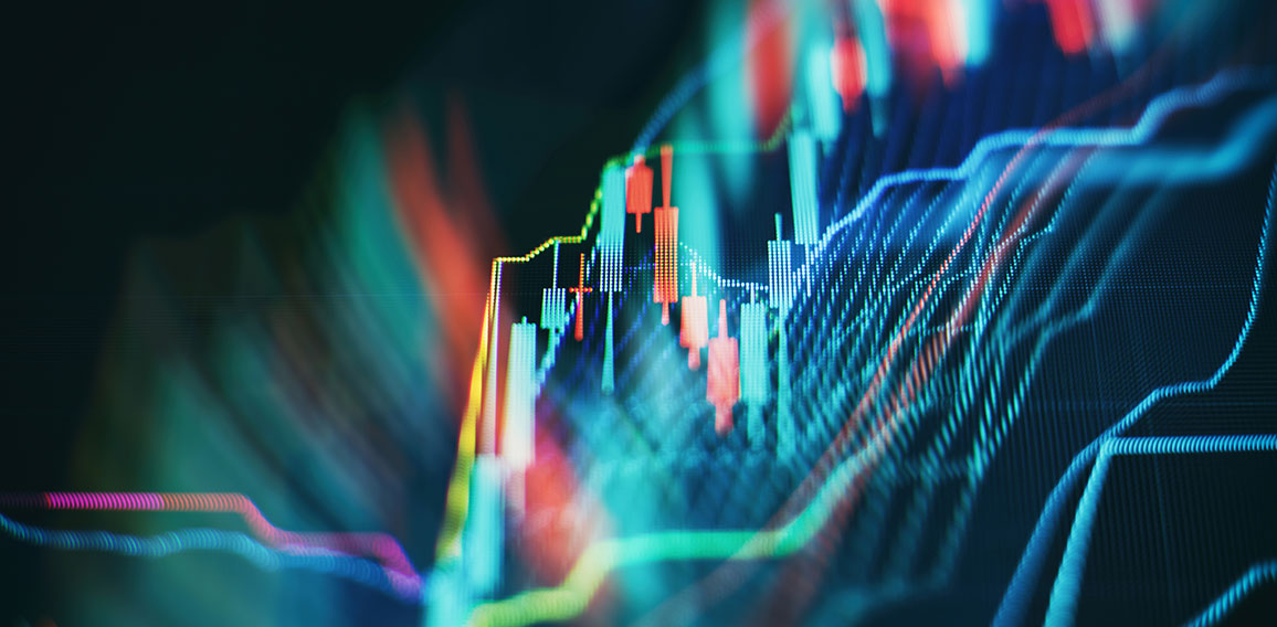 Charts of financial instruments with various type of indicators