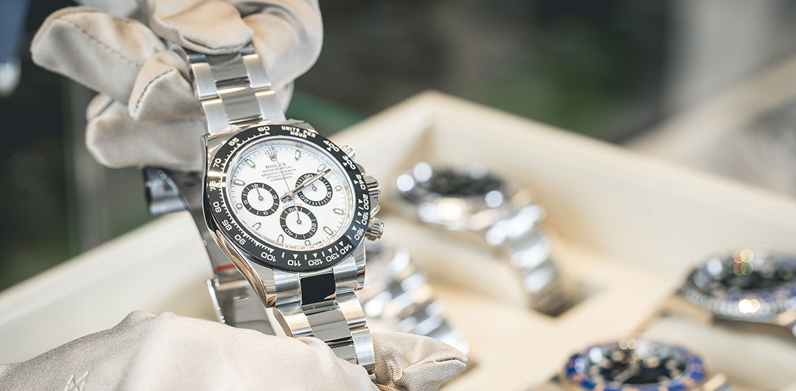 Collection of Luxury Rolex watches on a display