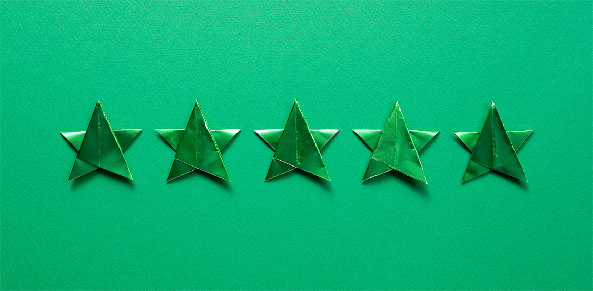 Five stars quality rating on blue background