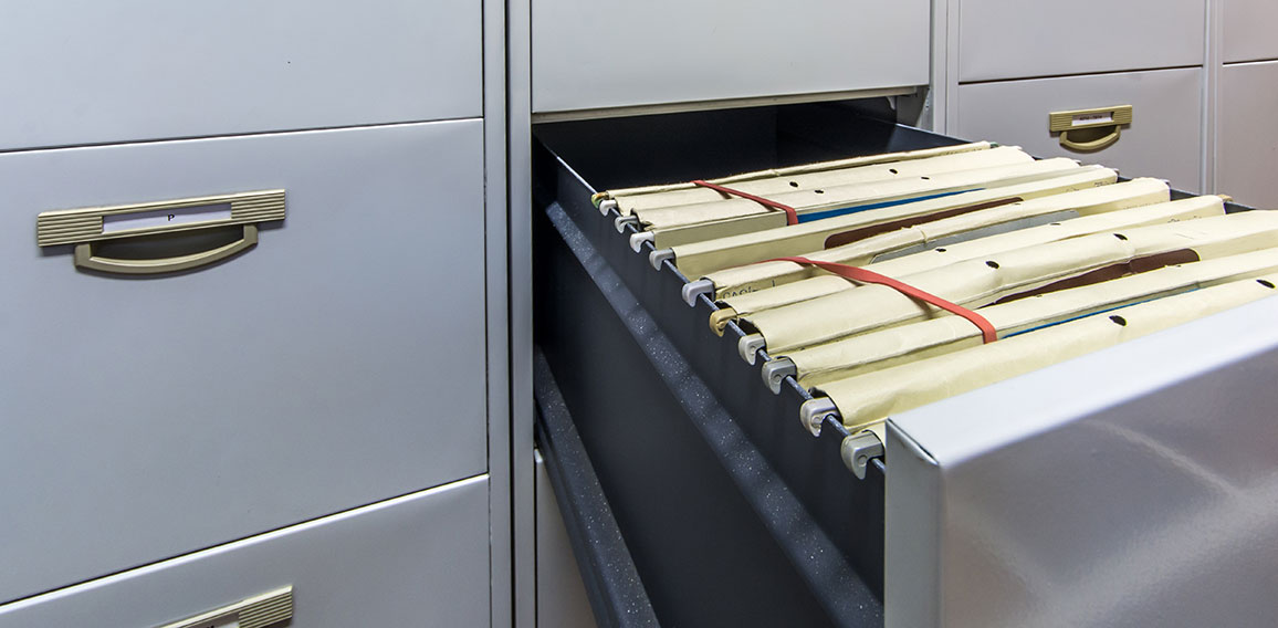 Files in the drawer of a filing cabinet