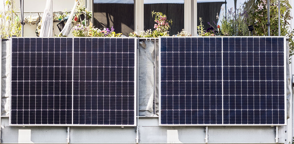 Solar panels on Balcony of Apartment block. House Solar Power Pa