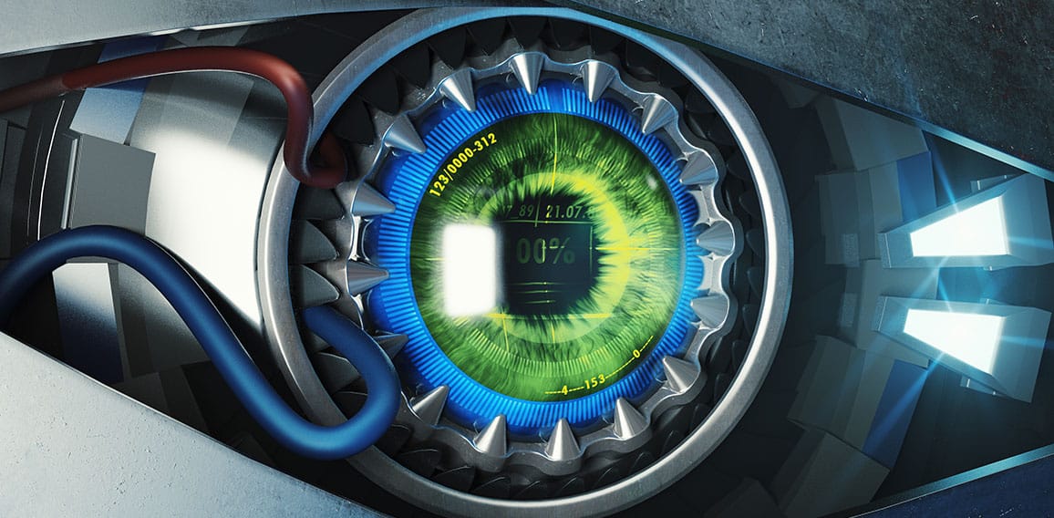 Green cyber eye closeup