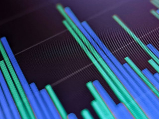 Stock market financial price chart with red and green bar graph