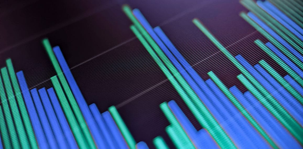 Stock market financial price chart with red and green bar graph