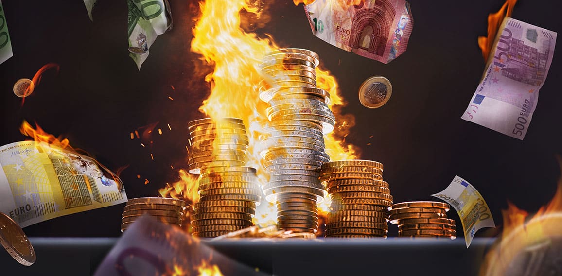 Money on fire - amount of burning money concept