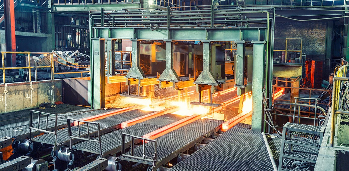 hot steel on conveyor in steel plant