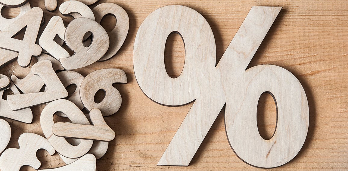 sign percent on wooden table