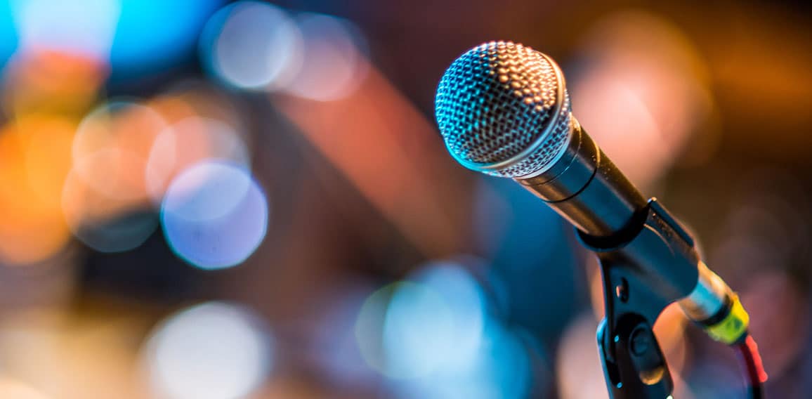 Close-up of classic microphone at concert