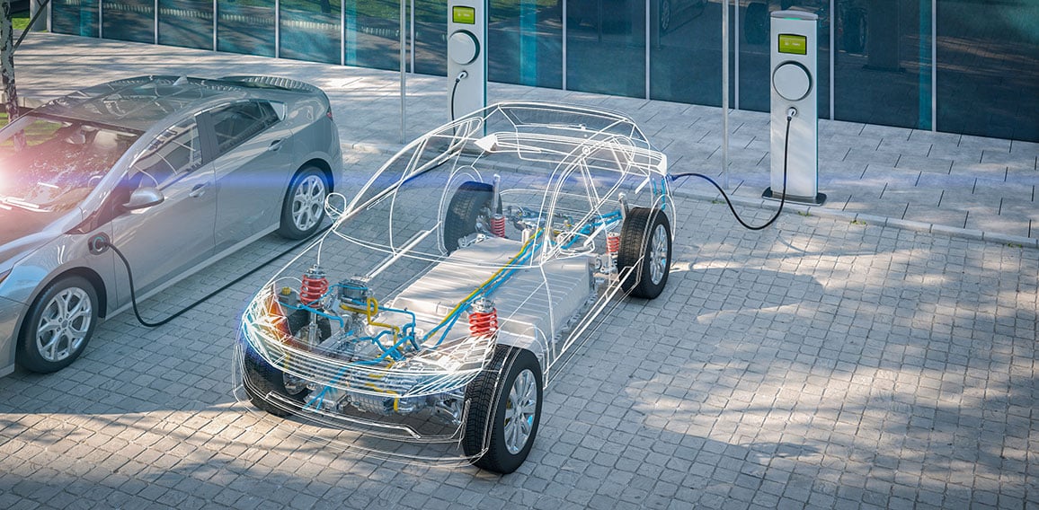 generic electric car x-ray with battery charging at public charg