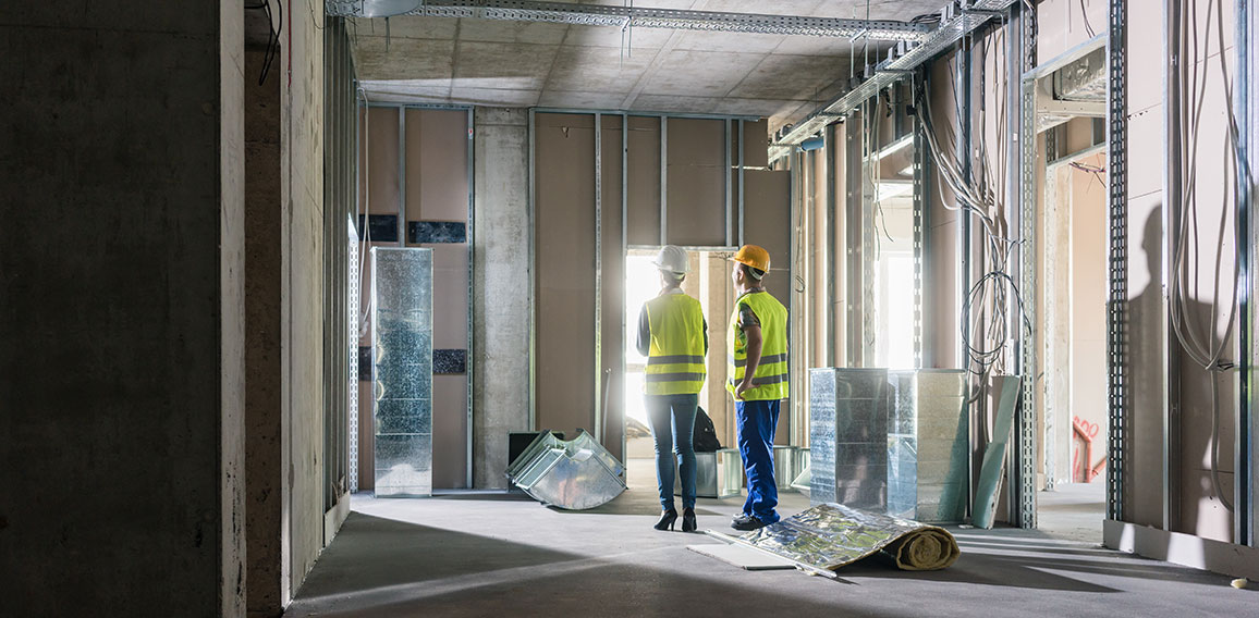 Interior construction works in a building