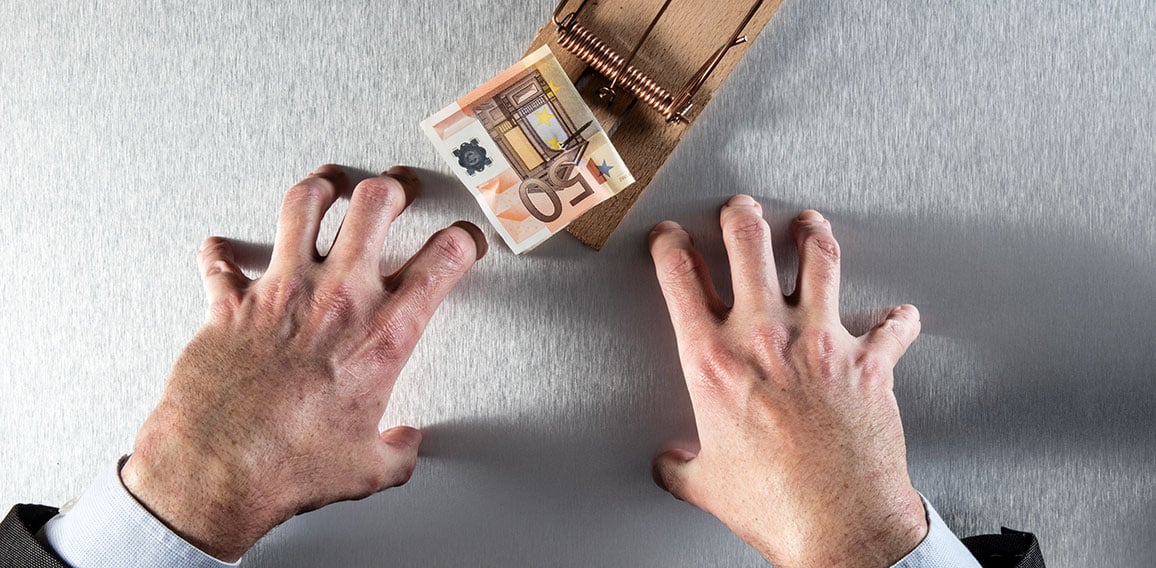 impatient businessman waiting to grab euro for corporate theft