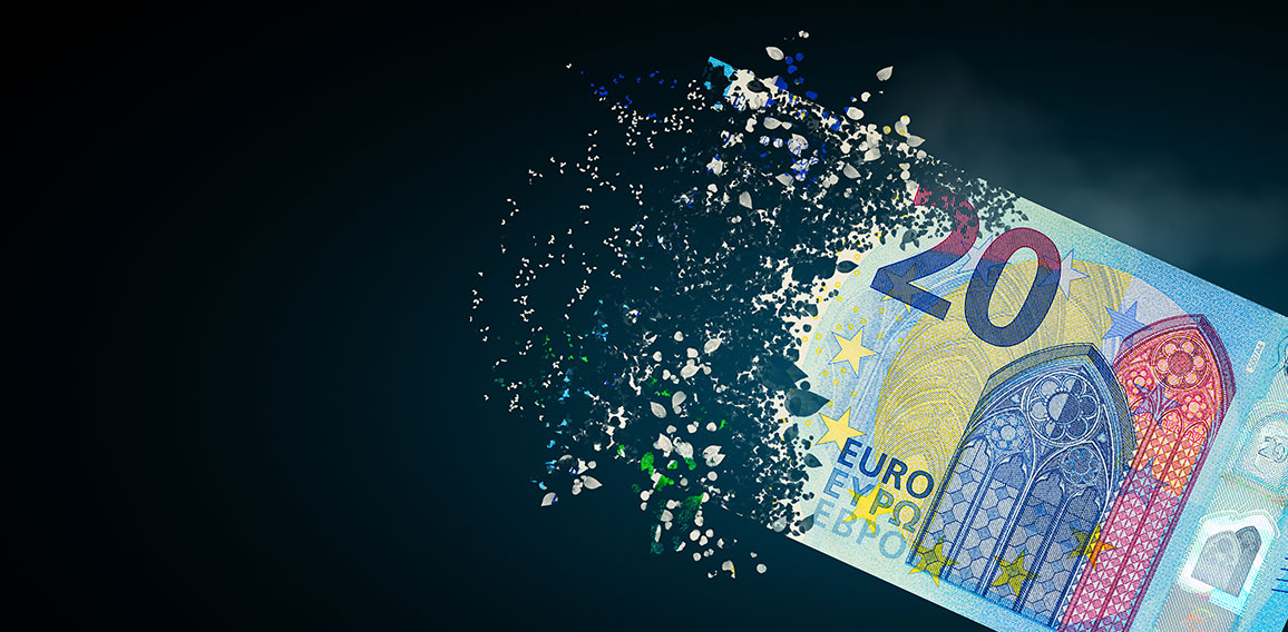 20 euro bills scattered in the air. money inflation concept. the disappearance of banknotes