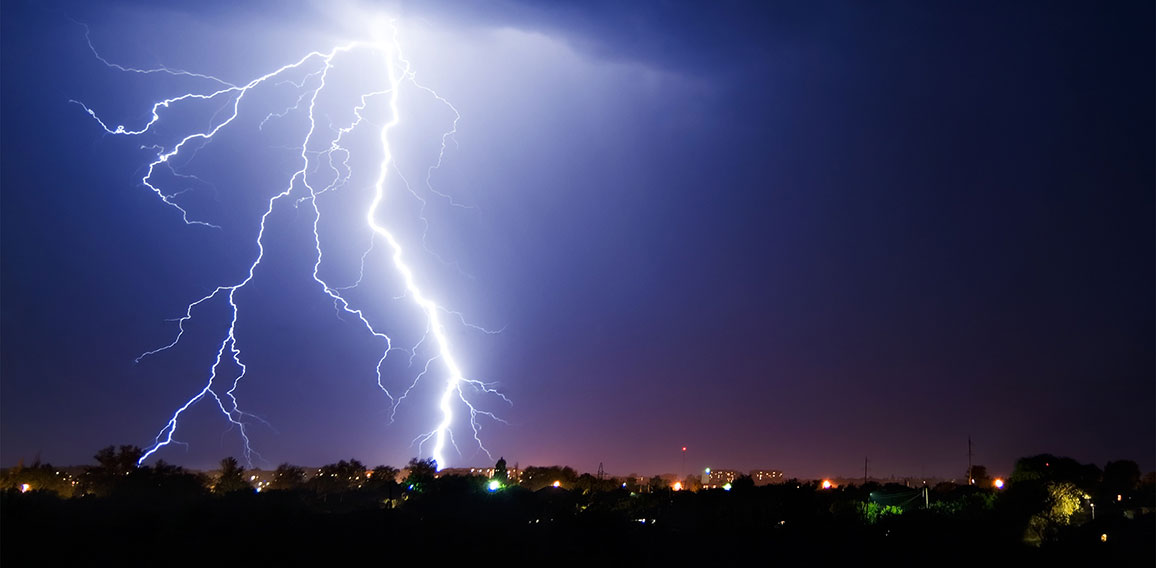 Lightning over small town