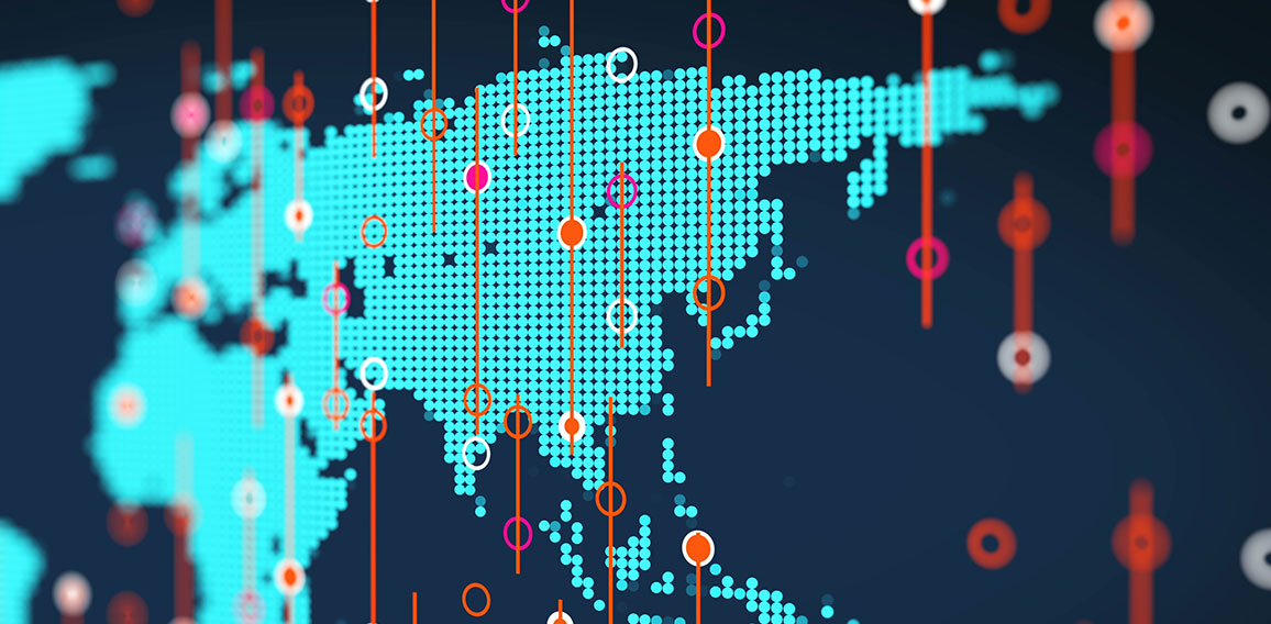 Asia digital schematic blue map view with business profit stock