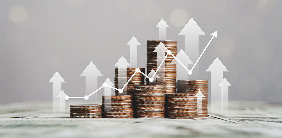 stack of silver coins with trading chart in financial concepts a