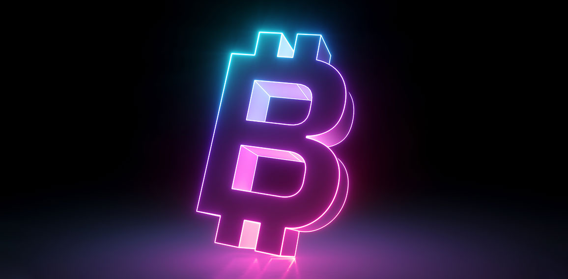 3d render, bitcoin crypto currency symbol, red neon glowing sign