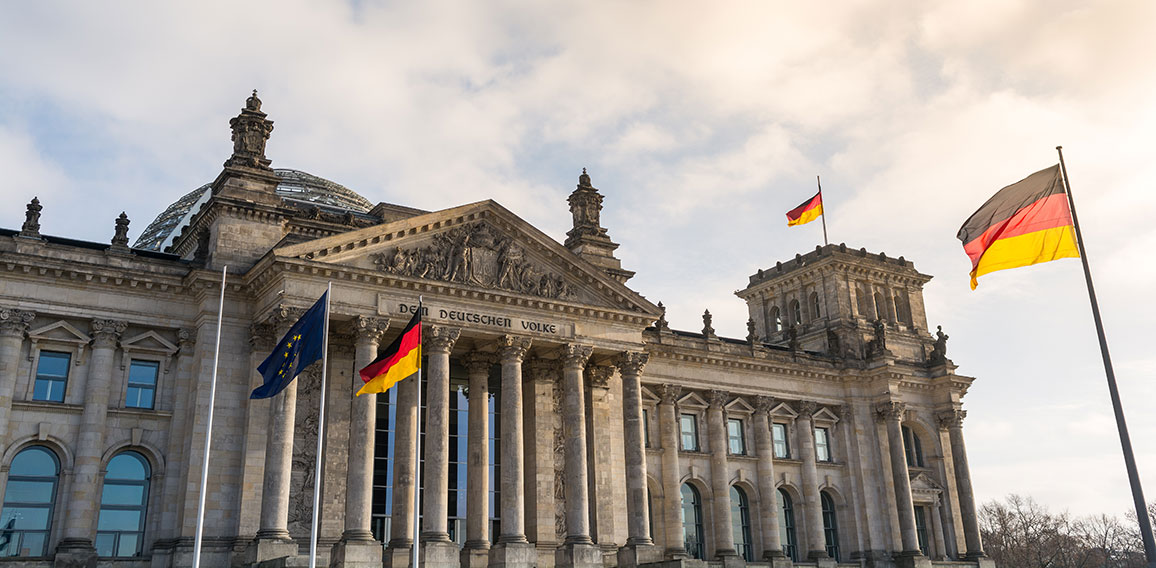 Facade of Reichstag building. Berlin, Germany