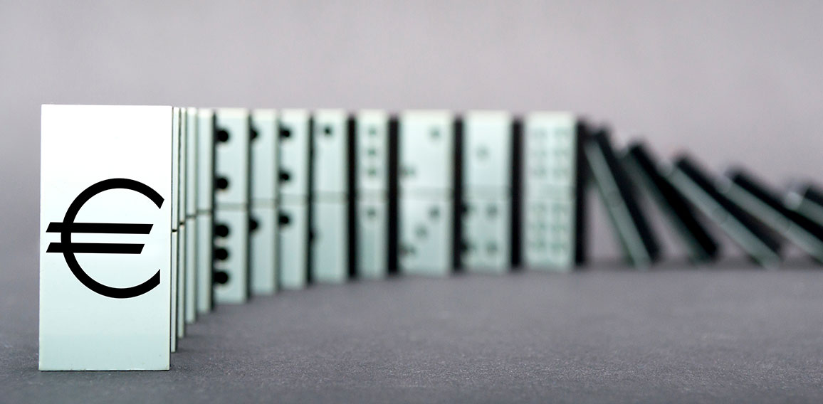 Dominoes falling in a row , gray background