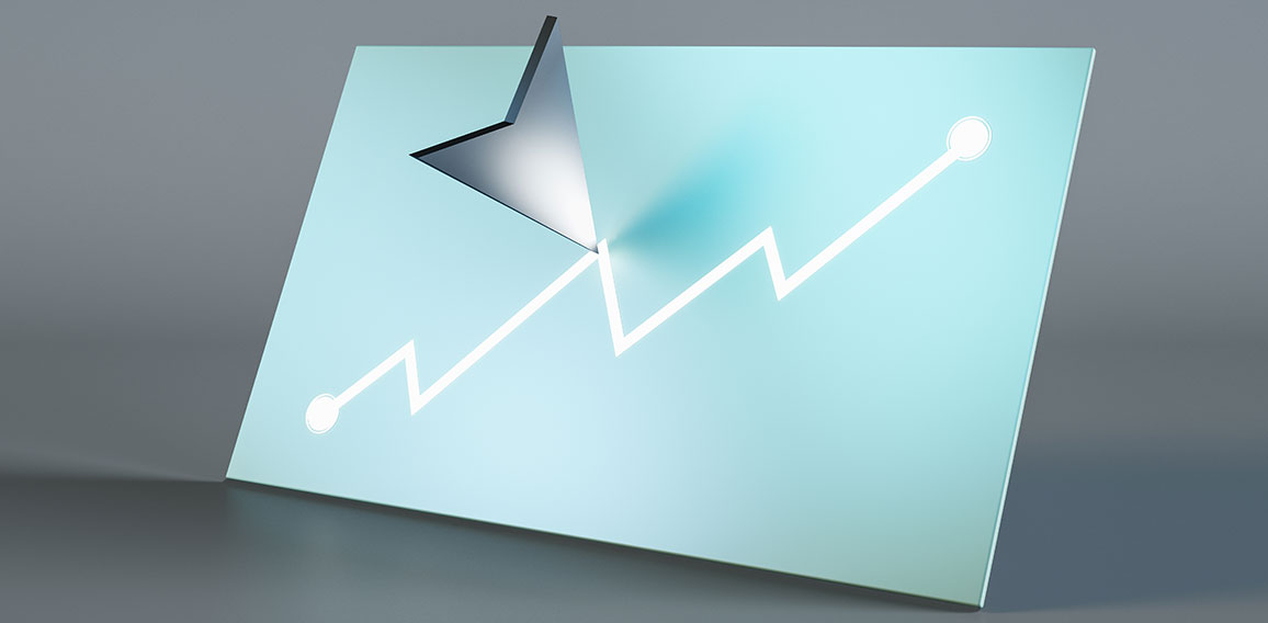 Abstract blue digital chart with cursor arrow on dark backdrop. Finance, market and stock concept. 3D Rendering.