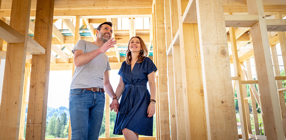 Couple make their dreams of building their own home come true visiting house under construction