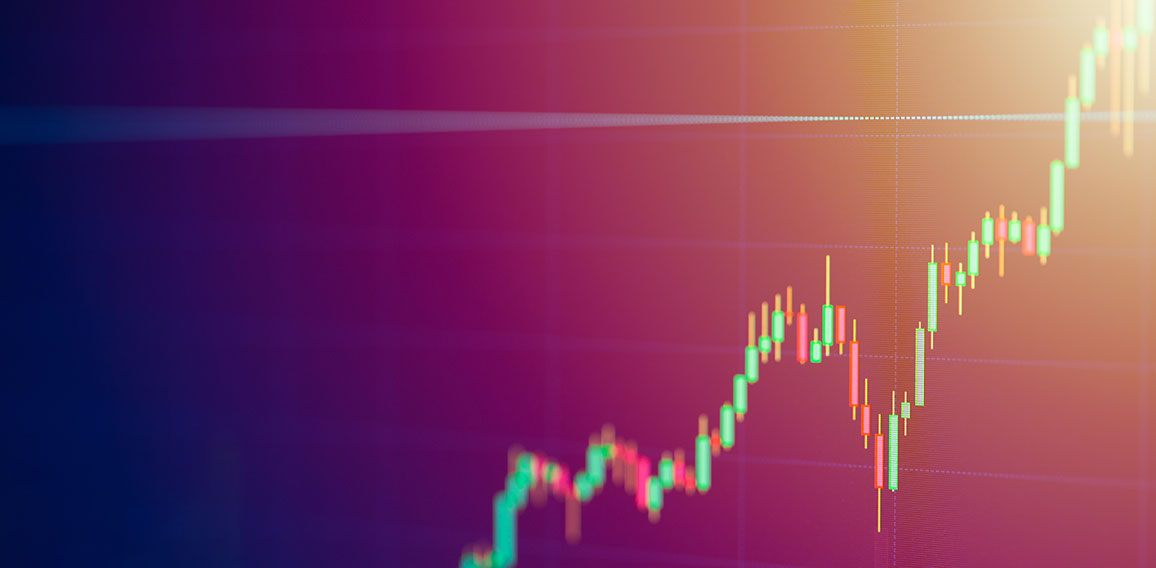 Stock exchange monitor screen candle bar chart of business value