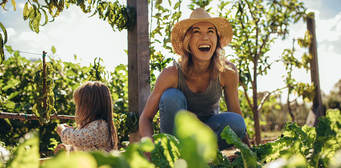 Family working on allotment together