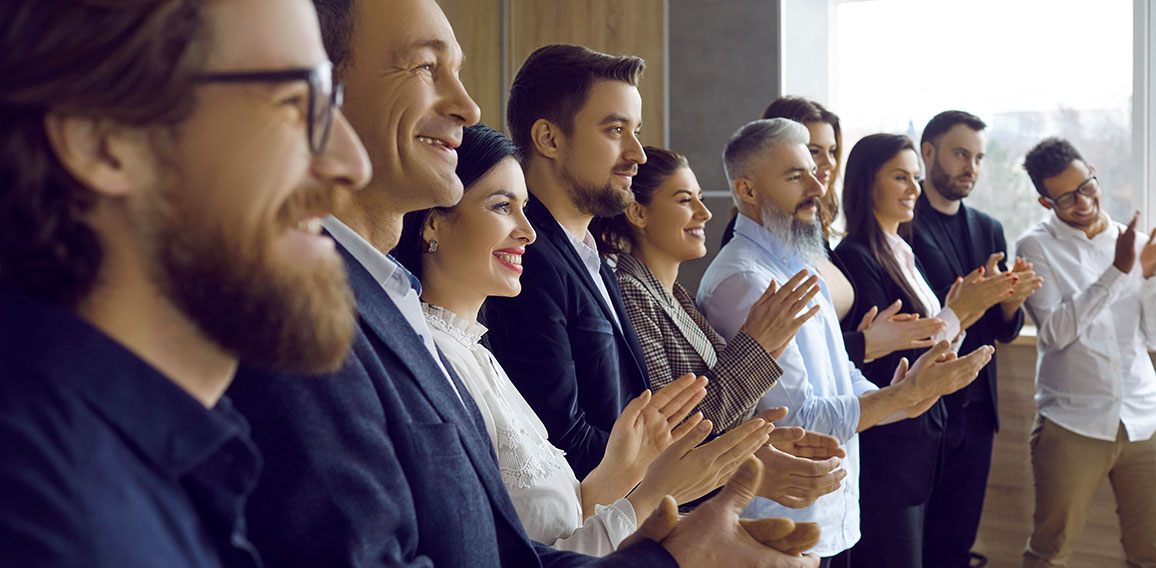 Banner of businesspeople clap hands show acknowledgement