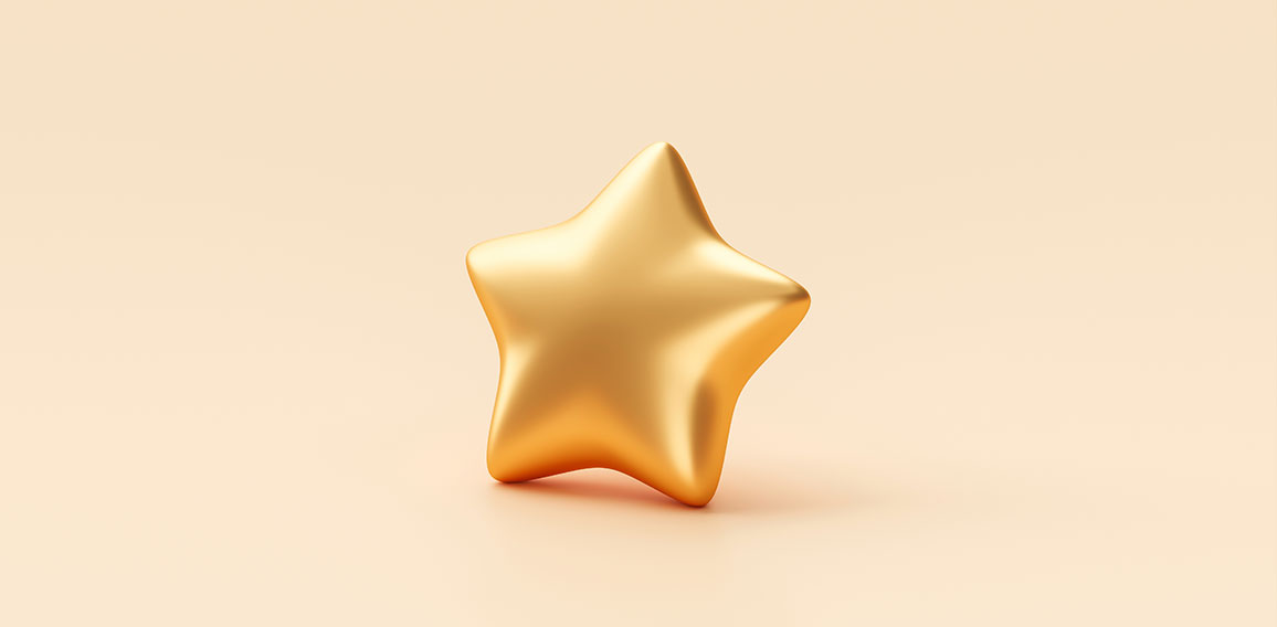 Gold star rating review isolated on best quality 3d background w