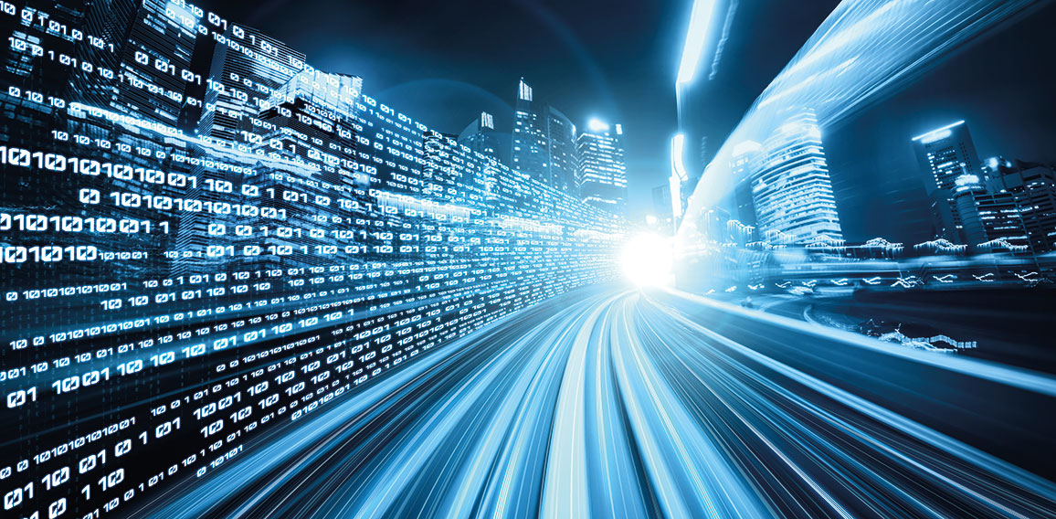 Digital data flow on road with motion blur to create vision of fast speed transfer