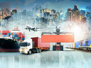 Global business logistics import export background and container