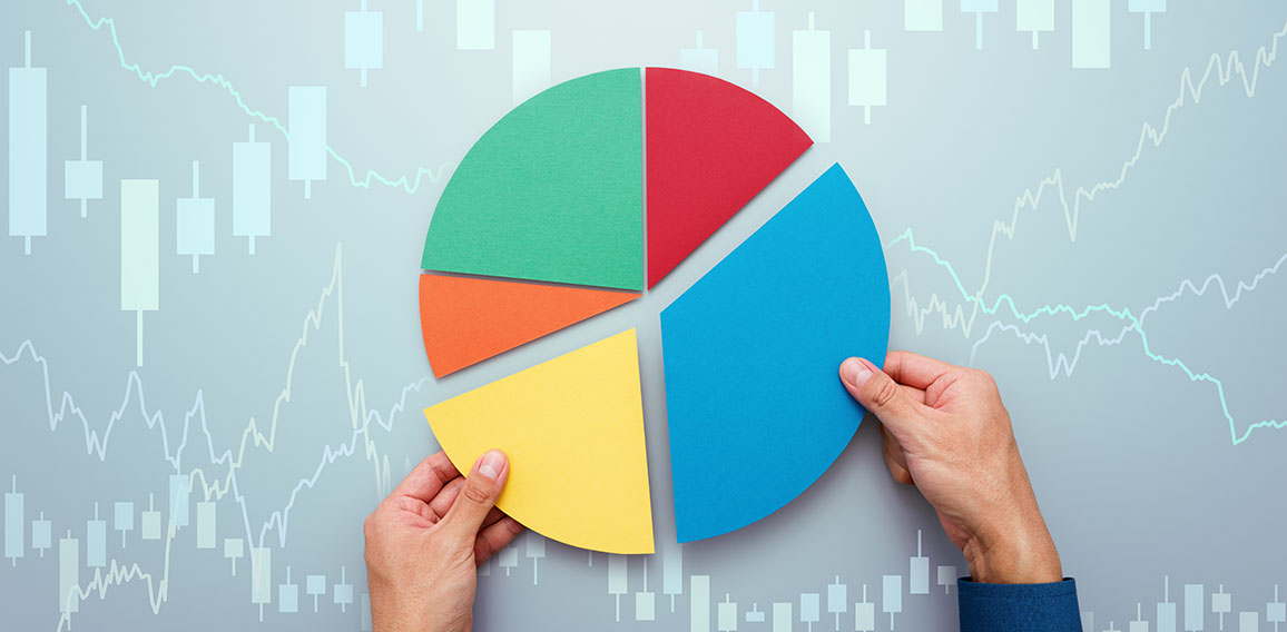 Strategy of diversified investment.  Investor managing portfolio